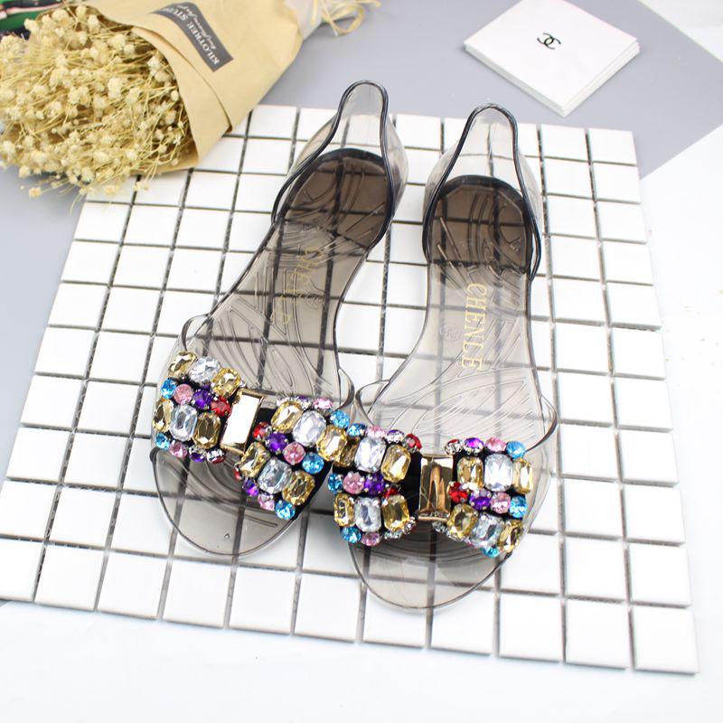 Yuzhihao Summer Fashion Women s Transparent Bottom Colorful Diamond Beach Sandals - Flat, Open-Toe Design 40