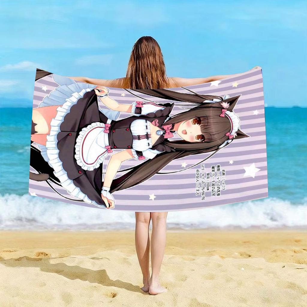 Nekopara Anime Strandtuch weich und sehr saugfähig schnell trocknend tragbar Fitnessstudio Sporttuch unverzichtbares Strand- und Badezimmerzubehör