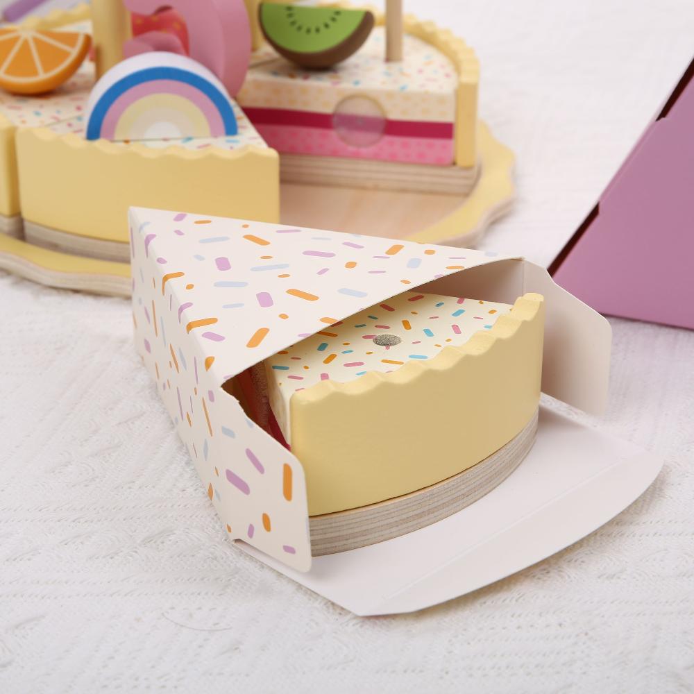 Children's Simulation Wooden Birthday Cake Toys Playsets Pretend Play Cutting Food Game Children Role Play Toy Gift Presents for Boy Girl