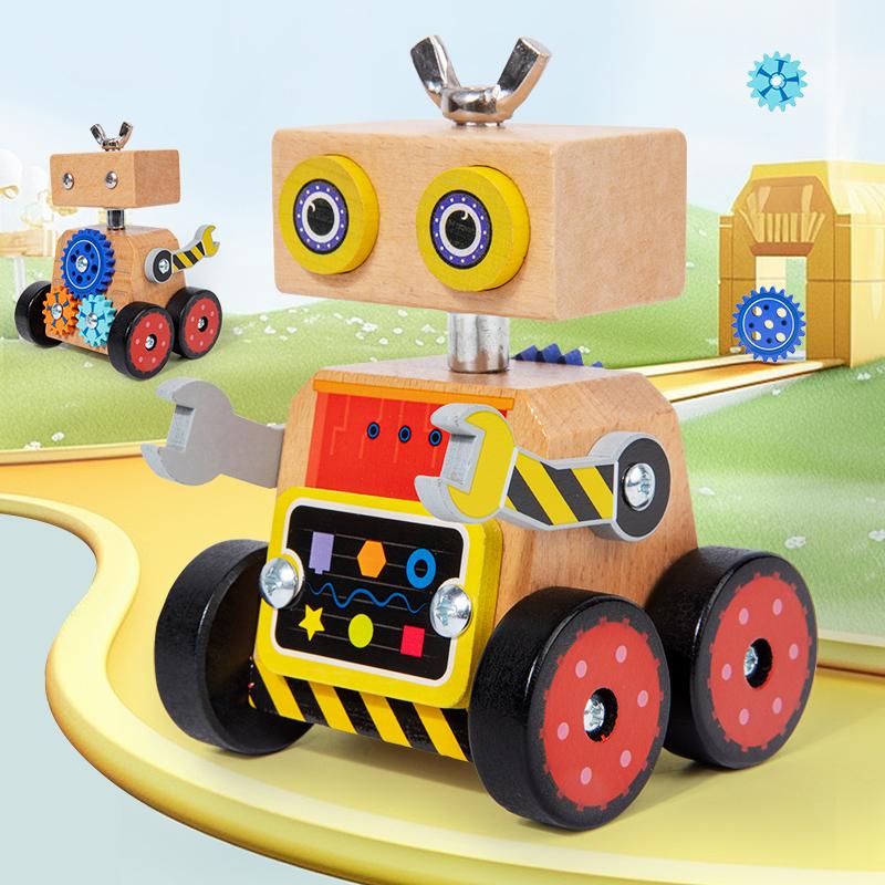 Montessori Wooden Small Car Assembly Robot Toy Screw Busy Puzzle Game Kids Early Educational Hand Brain Sense Organ Toys Gifts
