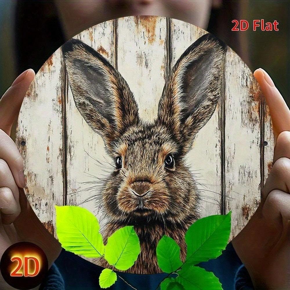 Vintage Brown Rabbit Round Metal Sign 7.87 Inch Funny Country Wall Decor Bedroom Living Room