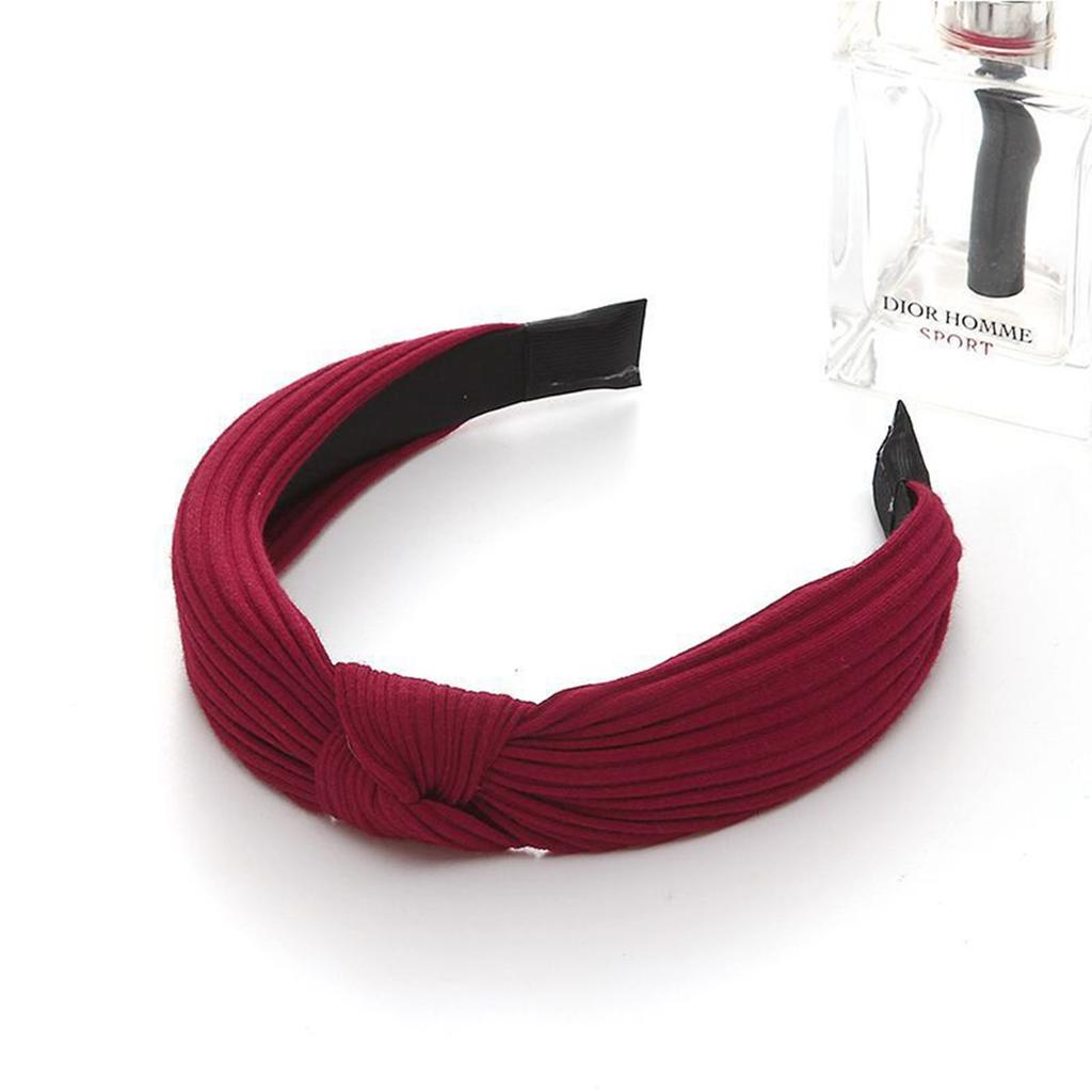 Solid Color Fabric Hair Accessories Ladies Hand Knitted Knotted Wide Headband