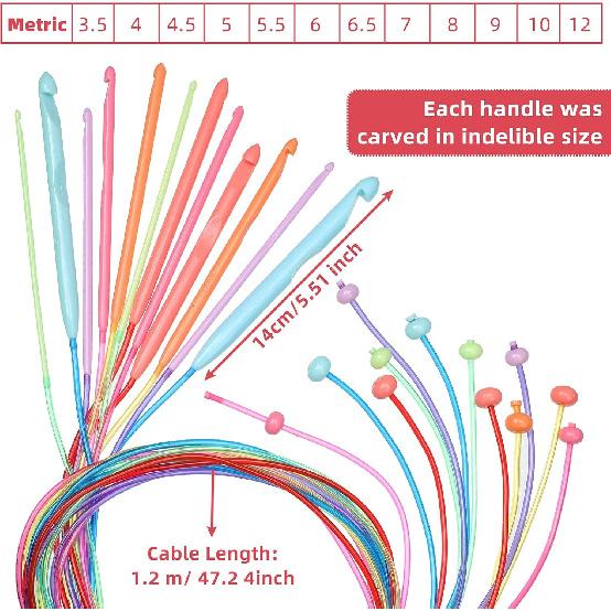 Tunisian Crochet Hooks Set 2-8 mm Aluminum Afghan Crochet Hooks, 3.5-12 mm Plastic Cable Weave Knitting Needle with Storage Bag, Scissors, Stitch