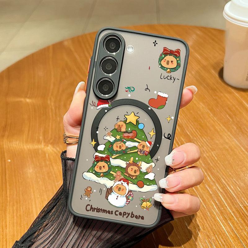 Applicable to S25Plus full screen small Christmas tree mobile phone case S23FE Christmas fireworks magnetic all-inclusive protective case