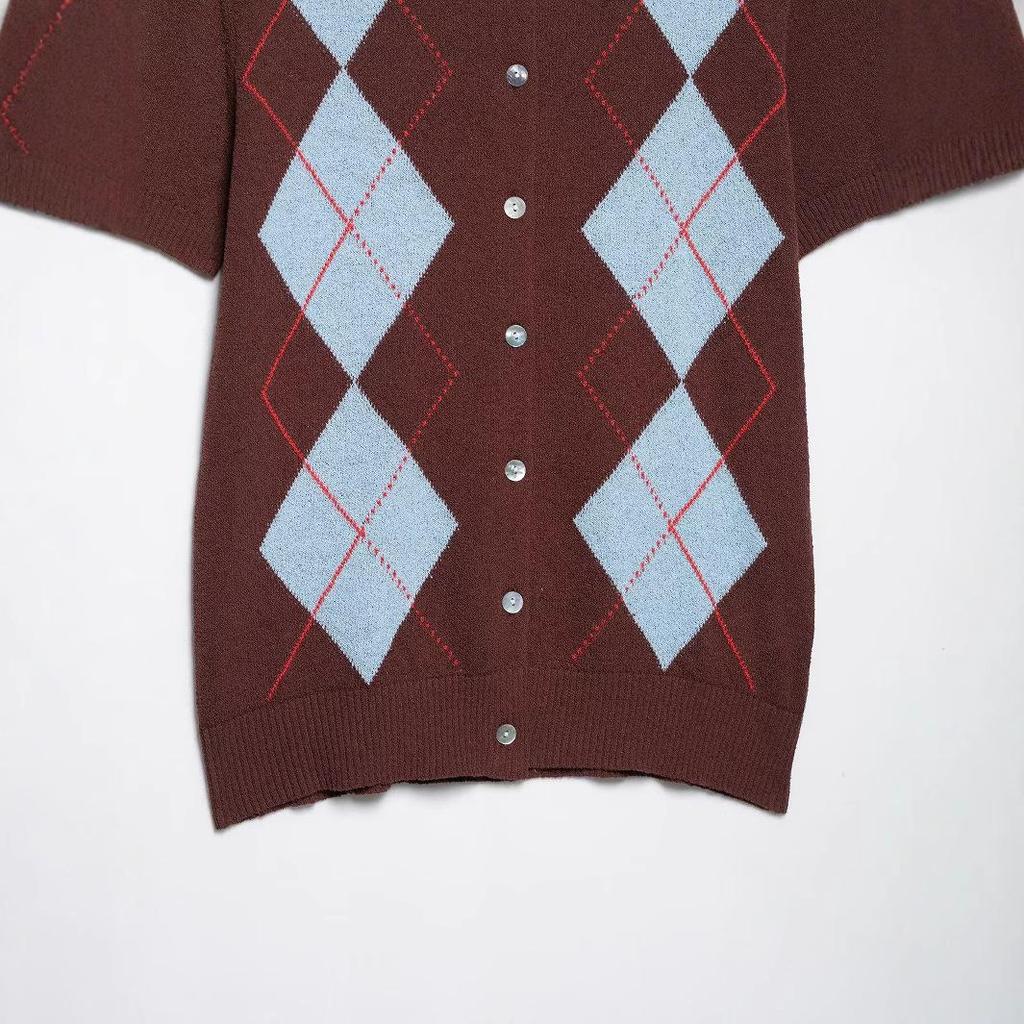 Spring 2025 Women's European & American Fashion Diamond Pattern Knit Top