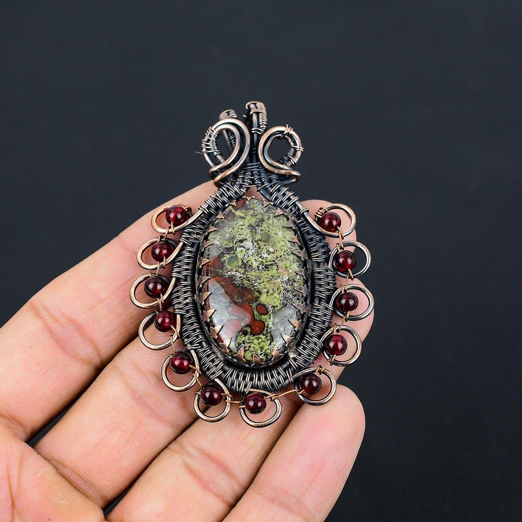 Drachenblut-Jaspis-Edelstein, reiner Kupferdraht, umwickelt, handgefertigter Anhänger-Schmuck