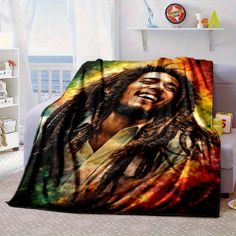 Bob music Vibrant Art Blanket Flannel Blanket for bed, sofa, Camping, Hiking, Picnic Essentials, gift for family Fan gifts