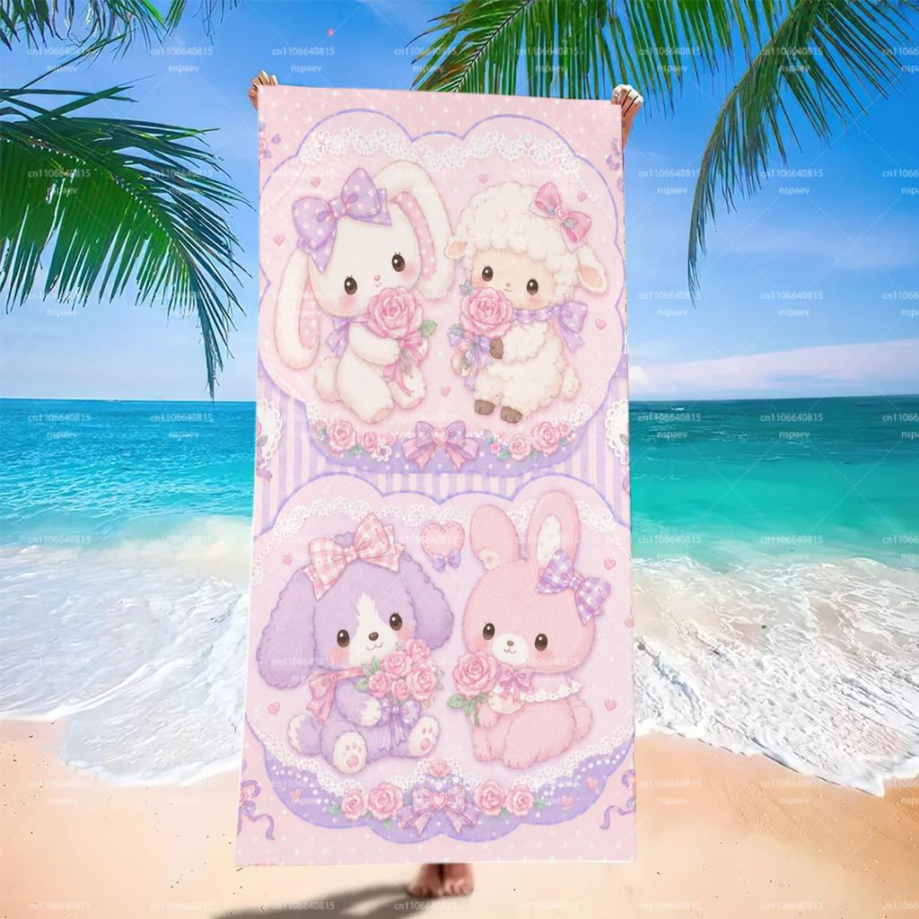 Asciugamano da Spiaggia Coniglietto e Agnello Carini, Asciugamano da Bagno Kawaii Rosa Pastello per Bambini