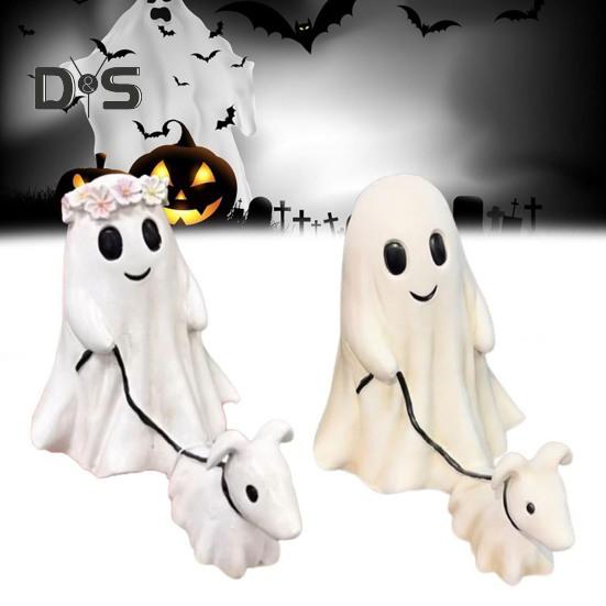 

Статуя собаки-призрака на Хэллоуин, жуткая мультяшная фигурка щенка-призрака, скульптура из смолы, украшение для рабочего стола в помещении и на улице