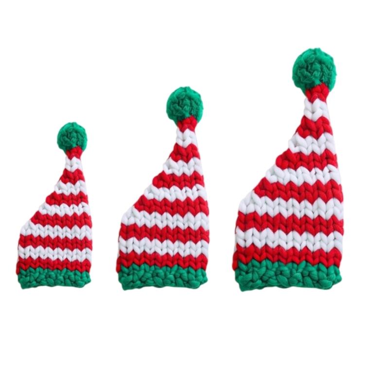 Crochet Christmas Santa Caps with Stripe Formal Event Santa Hats Festival Props Furry Warm Hat for Holiday Gathering Party