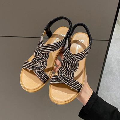 Mode 2024 Damen Sandalen Damen Mode Casual Römische Schuhe Sommer Neu Designer Plateau Sandale Weiblich Einfarbig Kristall Sandalen