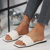 Sommer Ein-Wort-Slipper Damen Sandalen Strass Flacher Boden Mode Quadratische Spitze Außenbekleidung Perle