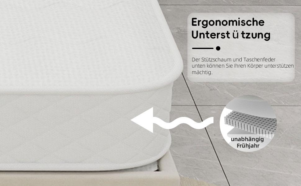 3D breathable mattress independently wrapped, noise free, soft, sturdy, dual support, providing back care, size: 140 * 200cm, thickness: 23cm, white