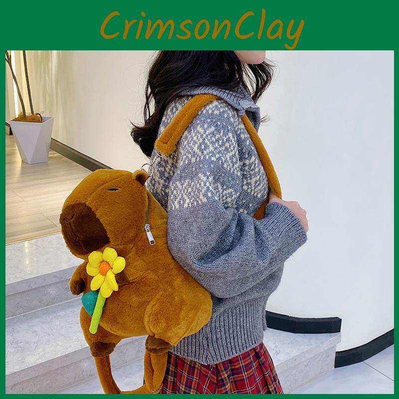 Yellow Capybara Rabbit Flower Burger Plush Backpack Animal Gift Bag Doll
