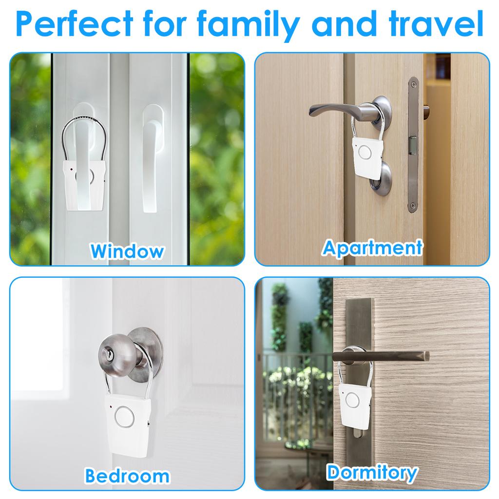 Smart Door Handle Alarm 110dB Touch Sensor Door Handle Alarm Adjustable Portable Window Alarm Ultra-Slim Detector for Travel
