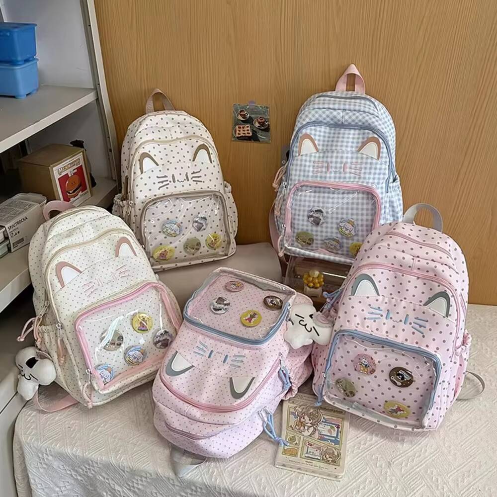 New Y2K Cute Cat Ita Backpacks Large Capacity Rucksack Girls Transparent DIY Display Knapsacks Outdoor Fashion Travel Schoolbags
