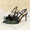 Fashion 2025 Women Summer 9cm High Heels Lace Sandals Lady Fetish Stiletto Pumps Female Escarpins Strappy Mesh Party Green Purple Shoes