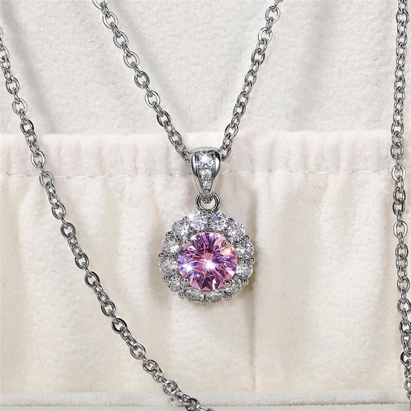 Nouveaux colliers mignons pour femmes avec zircone cubique rose, accessoires simples et élégants pour la fête, collier pendentif à la mode, bijoux