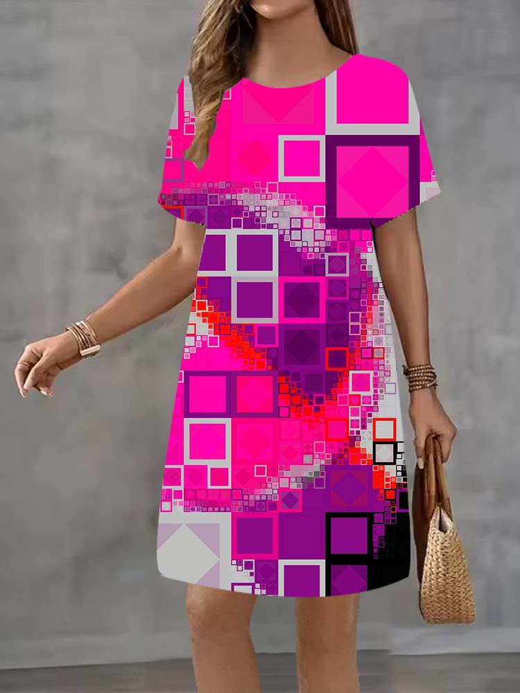Fashion 3D Print Summer Dress Loose Casual Short Sleeve O-Neck Mini Dress