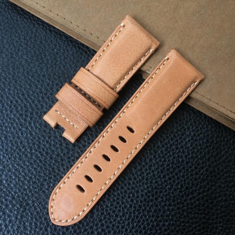 

Качественный 24 мм светло-коричневый винтажный итальянский ремешок из натуральной кожи для PAM111 PAM441 PAM ремешок для часов с пряжкой-бабочкой Стильный ремень 24mm