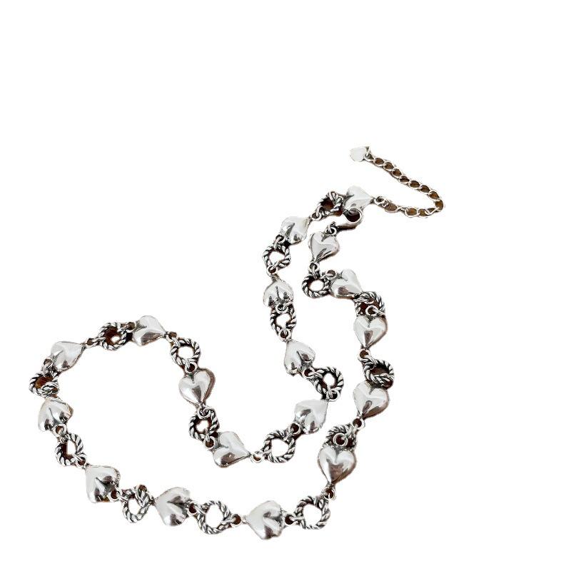 Su Chuang S925 Sterling Silver Retro Peach Heart Necklace for Women - High-End Sweater Chain in Thai Silver