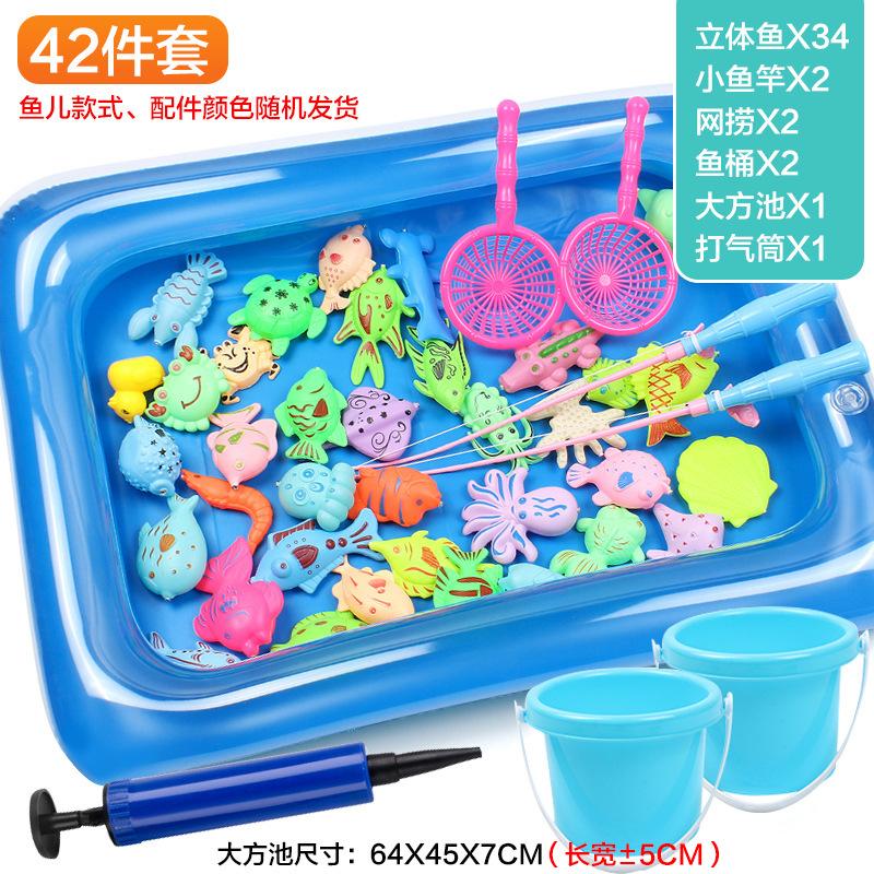 Children'S Magnetic Fishing Toys Inflatable Pool Set Swimming Night Market Stall Park Fishing Children'S Fishing Pool