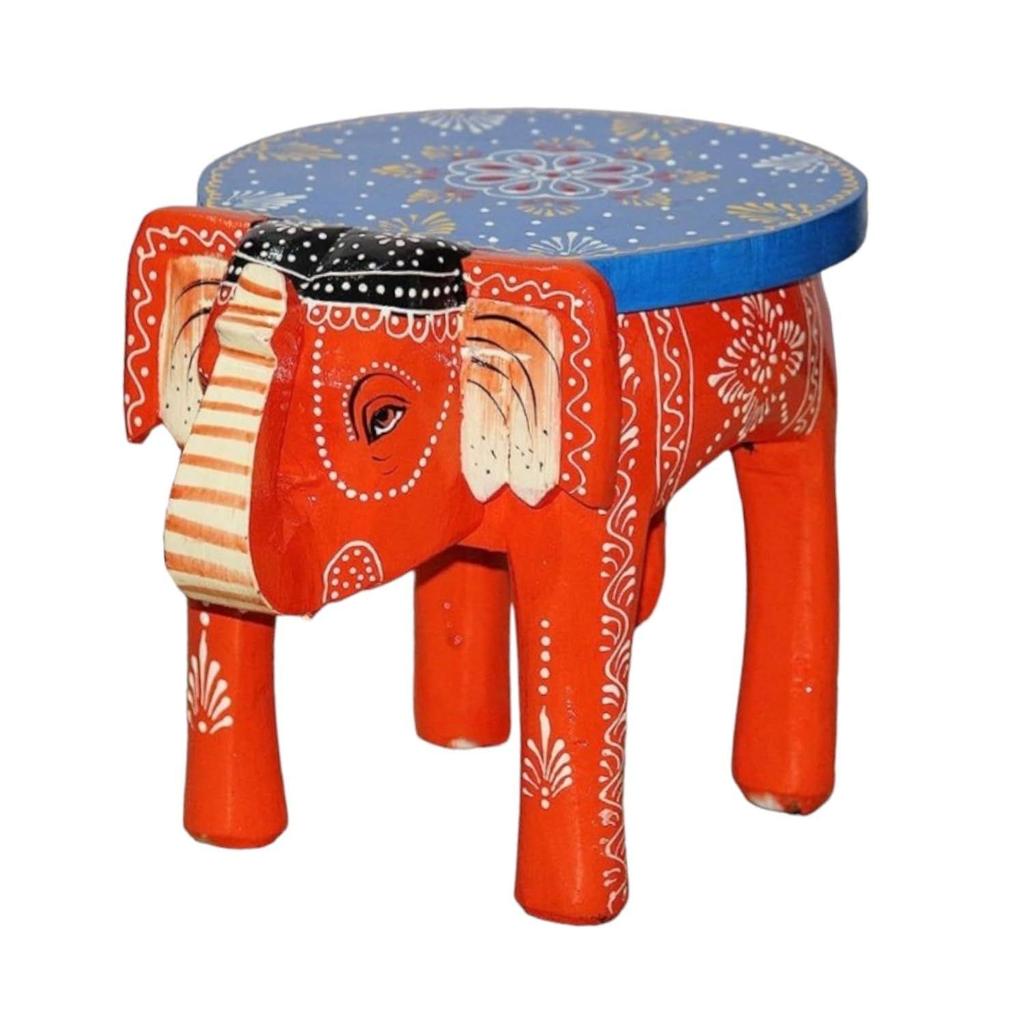 Hand-Crafted and Emboss Colorful Painted Wooden Elephant Shape Stool for Home/Office/Living or Bedroom Decor,Decorative Showpiece