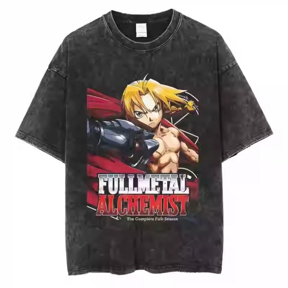 Alchemist T-shirt For Men’s Clothing Short Sleeve Tees Manga Graphic T Shirt Washed Oversized