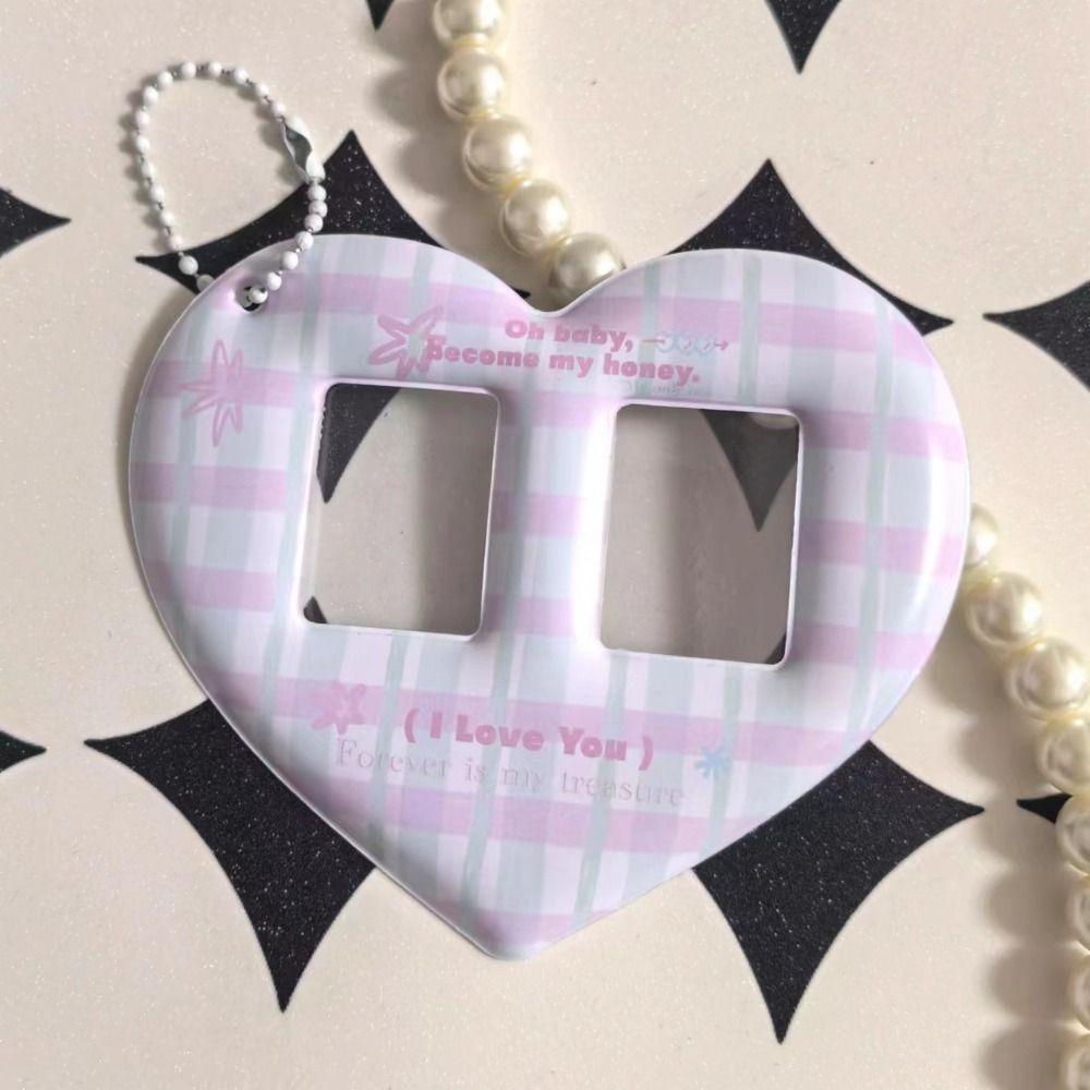 Creative Love Heart Photocard Holder 2 Slots with Keychain Card Holder Colorful Cute Idol Photo Protective Cover for Girls