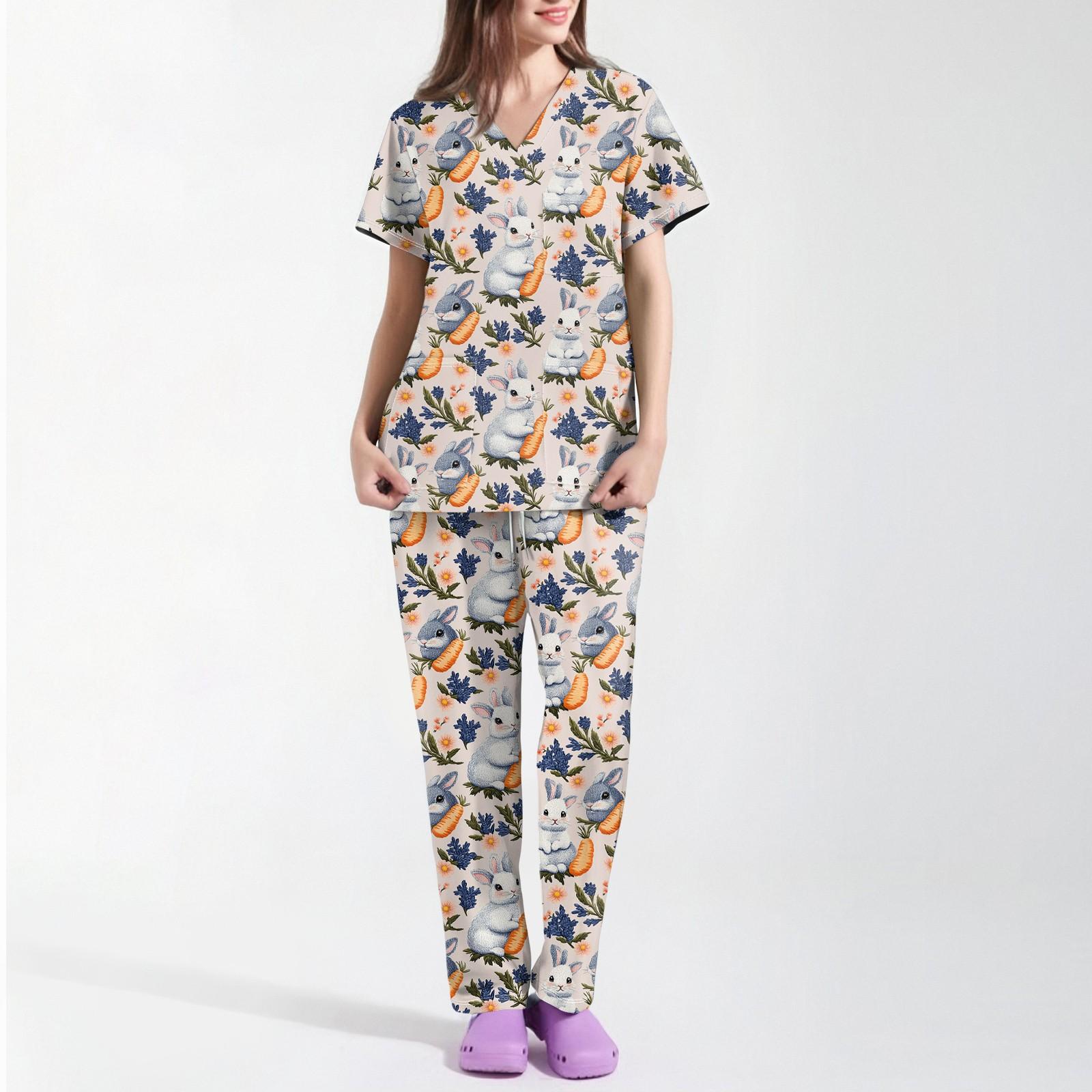 

Женская униформа с принтом, рабочая униформа, защитная рабочая форма с карманом и v-образным вырезом S оранжевый