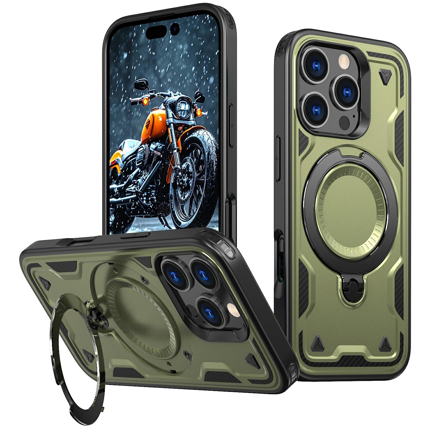 

For iPhone 16 Pro Max Case Compatible with MagSafe Military Protection PC+TPU Kickstand Phone Cover Olive Green