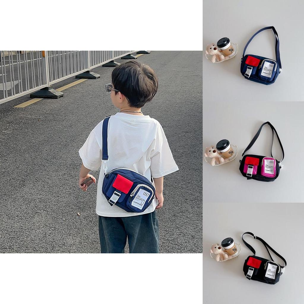 Adorable Kids Oxford Cloth Shoulder Bag Cute Color Block Design For Boys And Girls