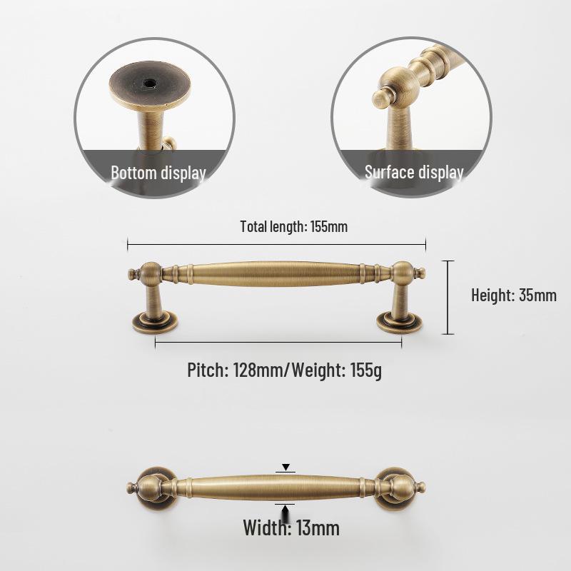 Yellow Bronze Retro French Cabinet Handle - Pure Copper for Wardrobe and Drawer