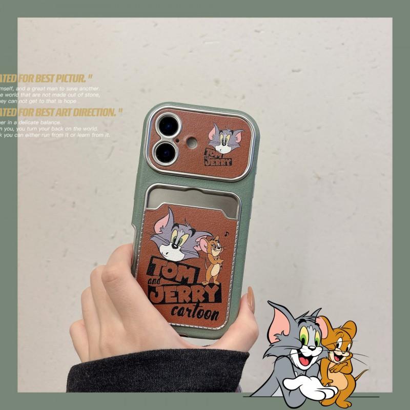 Tom Jerry Phone Case IPhone 14 Pro Max With Card Holder Strap Soft TPU Cover Anti Drop Protective