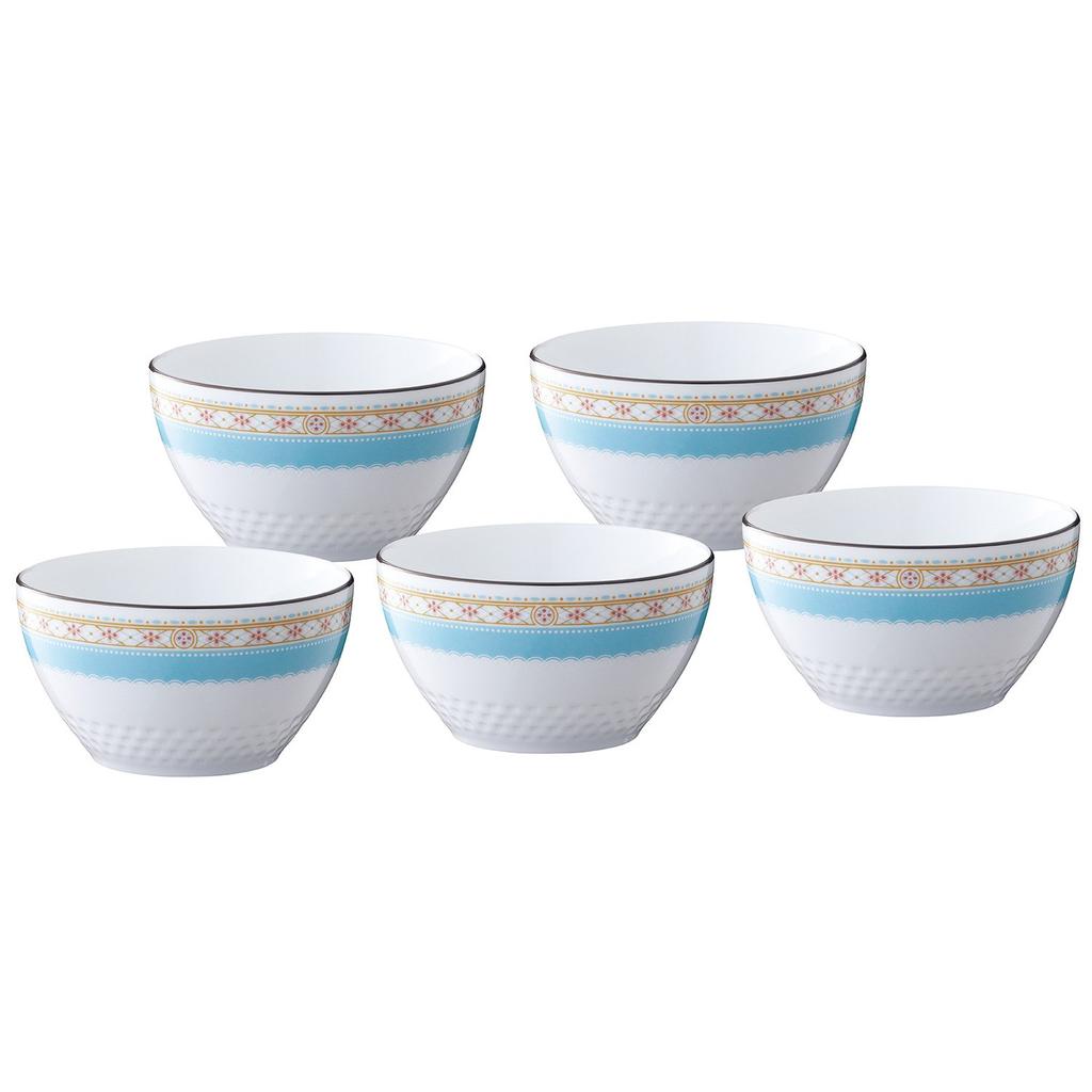 Noritake Bowl Set, 11cm, 345cc, Humming Blue, Microwave Safe, 5-Piece Set, Fine Porcelain, F94502/1645
