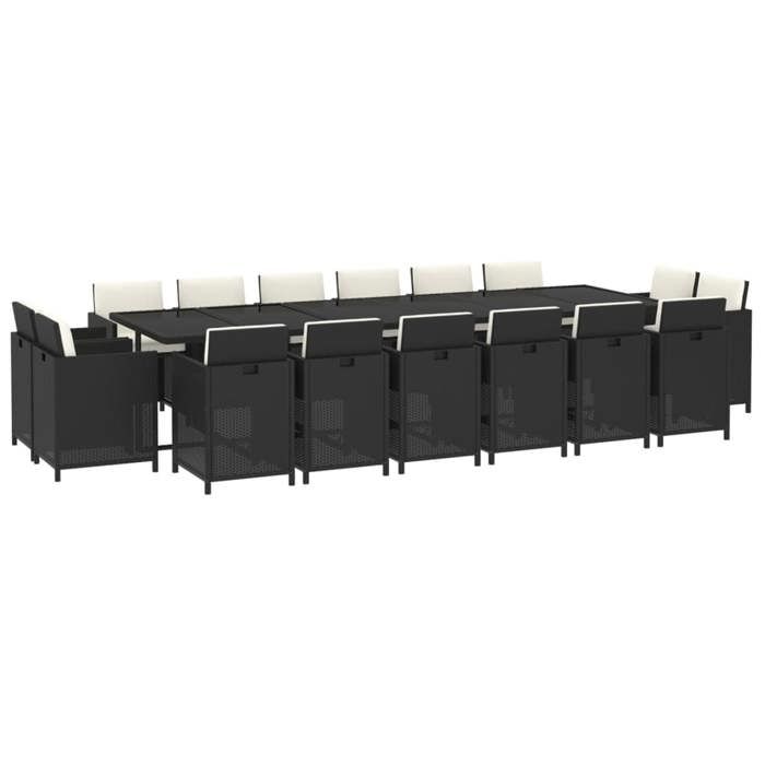 Exclusive House - Garden Dining Set Cushions 17 Pcs Black Wicker Resin