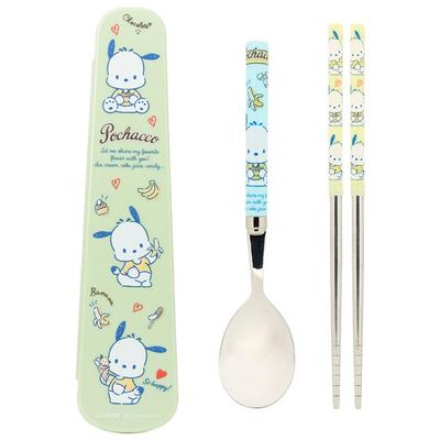 Lilpang Sanrio Junior Pochaco Slim Vacuum Stainless Steel Spoon Set, Mixed Colors, Spoon + Chopsticks + Case, 1 Set, Korean Popular Tableware