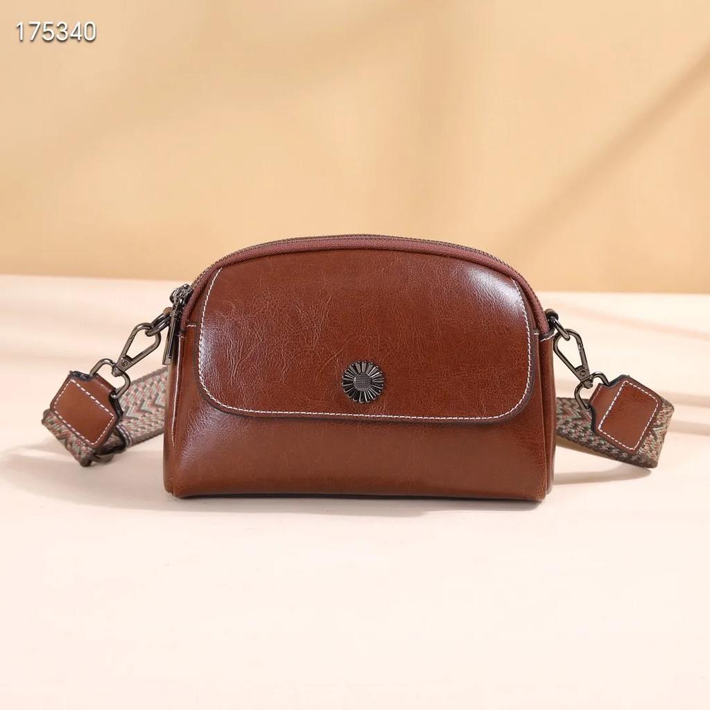 Oil Wax Cowhide Leather Women's Small Bag, Crossbody Shoulder Shell Bag, Practical Multi Pocket, Simple Coin Purse, Phe Bag
