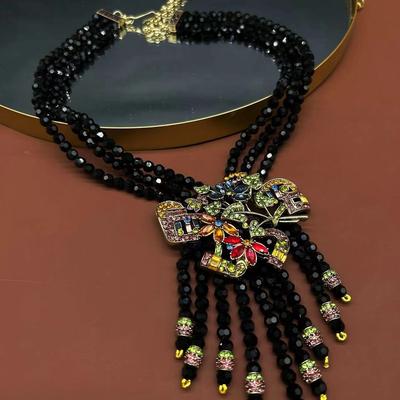 Vintage Style European and American Necklace Heavy Industry Glass Beads Rhinestone Enamel Retro Exaggerated Jewelry For Women