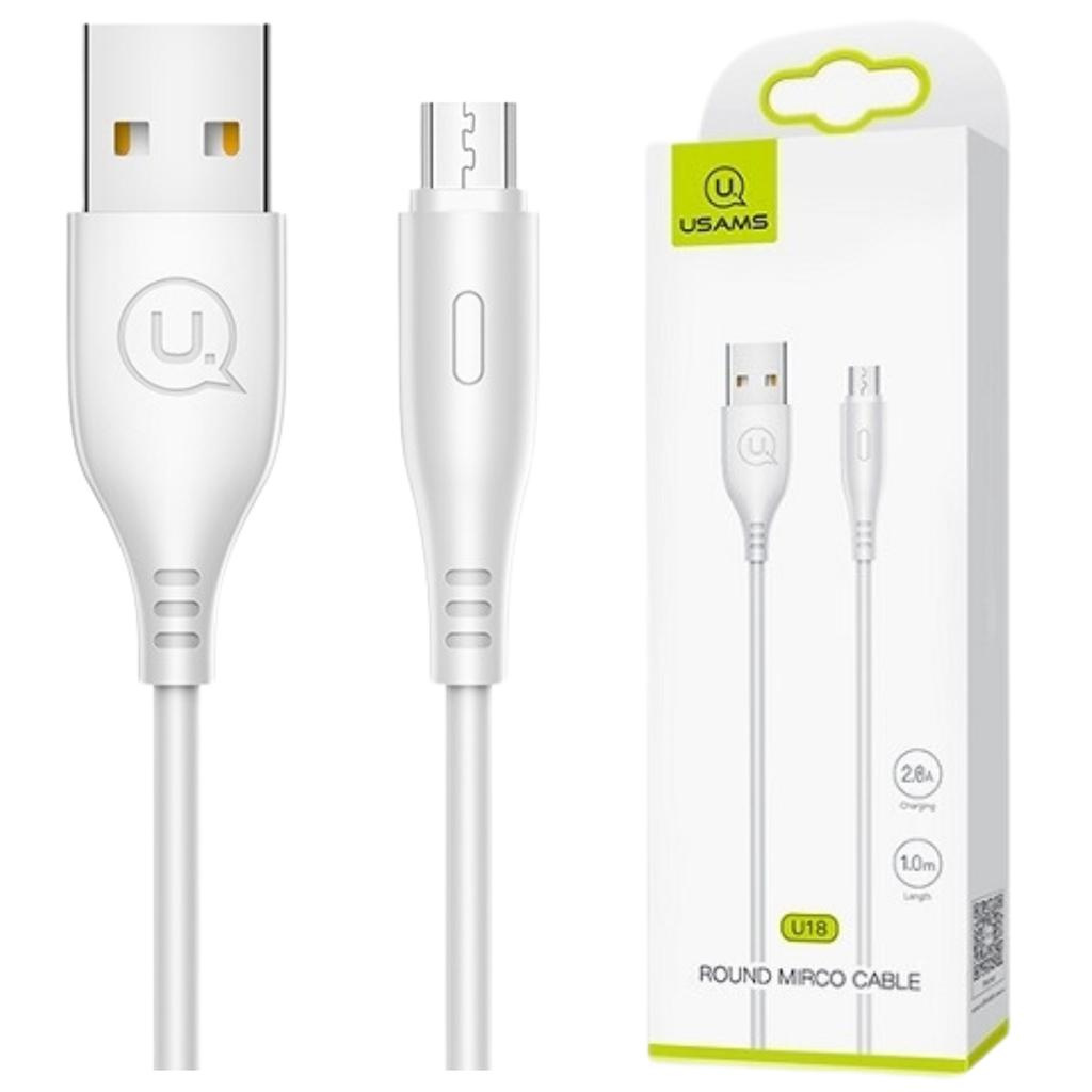 Usams Kabel U18 Microusb 2A Fast Charge1M Biały/White Sj268Usb02 (Us-Sj268)