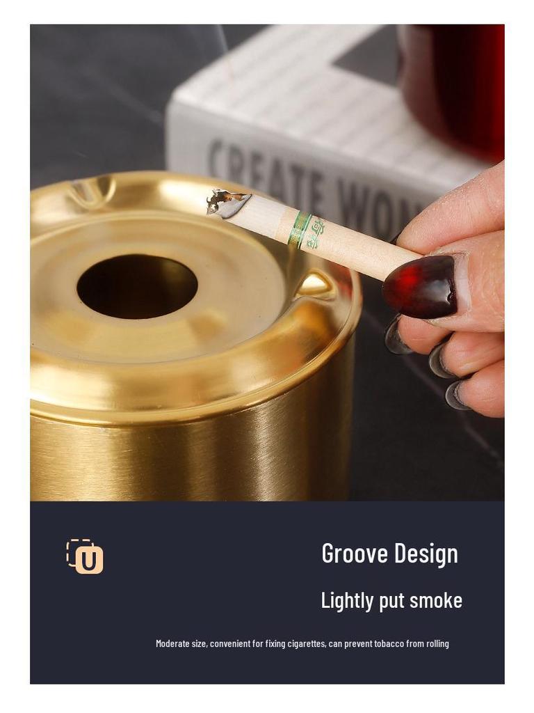 Lidded Stainless Steel Ashtray - Anti-Fly Ash Design for Home, Cafe, and Bar