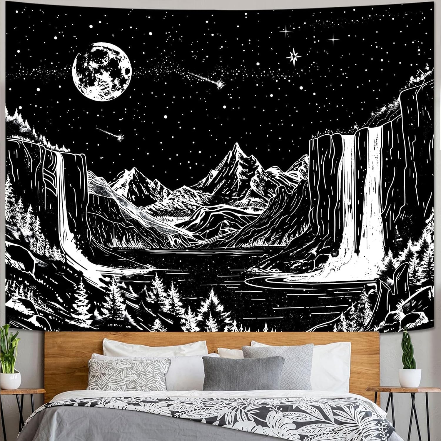 Lunerfex Mountain Tapestry, Starry Sky Landscape Tapestry, , Bedroom & Living Room Wall Decor 90x150cm