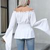 Módní Elegantní Dámská Blůza s Odkrytými Rameny Dlouhý Rukáv Plisovaná Slim Fit Elastický Pás Košile Kancelářský Streetwear Ležérní Jednoduché Sladké Jednobarevné Topy