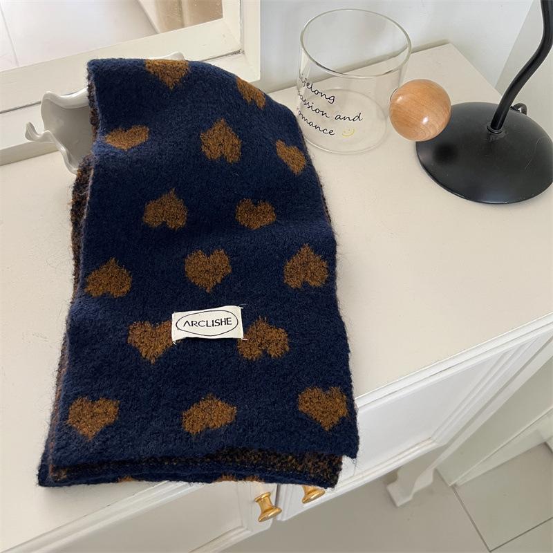 Kids Scarf Winter Warm Korean Fashion Sweet Heart Design Knitted Neck Warmer Thick Soft Scarf for Children Boy Girl (3-14 Year)