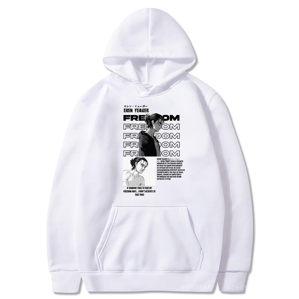 Japan Anime Attack on Titan Eren Yeager Graphic Printed Hooded Men Women Hoodies Plus Size Sweatshirt Harajuku Male Streetwear XS белый 1949₽