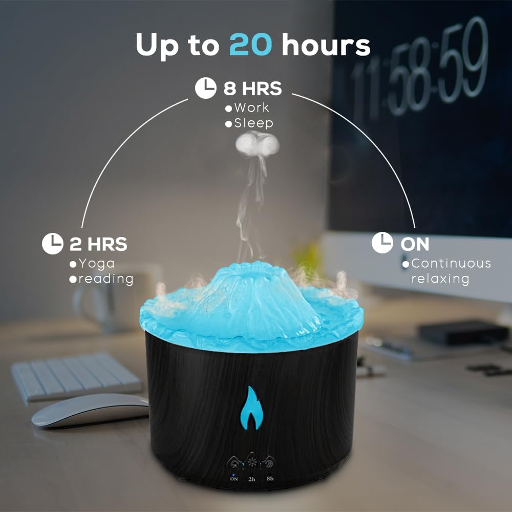 300ml Essential Oil Diffuser, Volcano Flame Aromatherapy Diffusers Fragrant Humidifier Vaporizer with Remote Control, Night Lights, Timer Auto Off