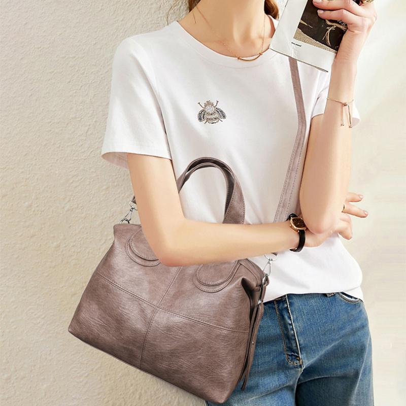 Retro Leather Female Multi-Pockets Shoulder Crossbody Bags For Women Mother 2 Layers Large Capacity Handbag Messenger Tote Bag