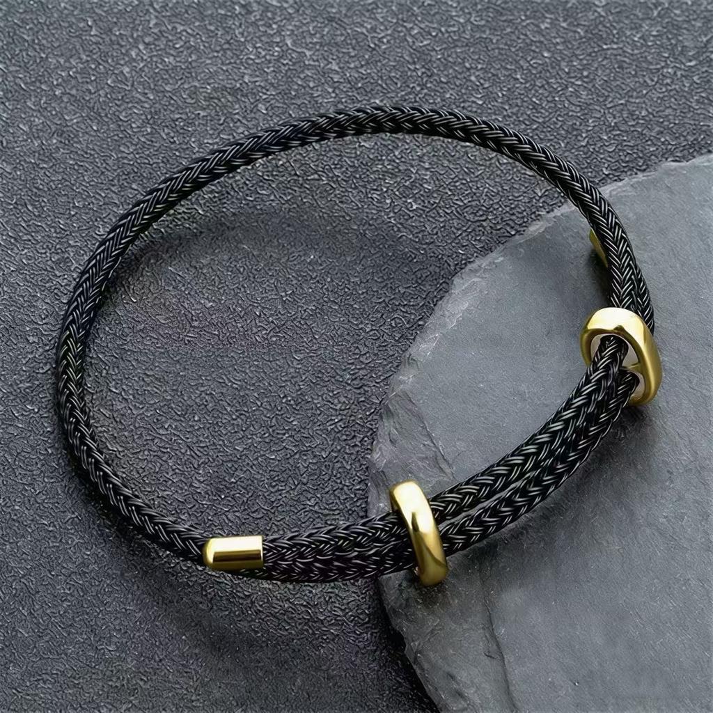 DIY Couple Bangles Adjustable Gold Plated Stainless Steel Buckle Lucky Red Woven Wire Rope Bracelets for Men Women Gifts