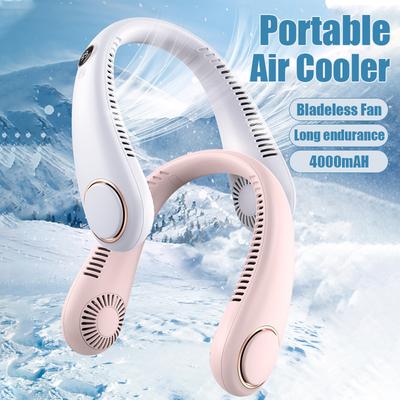 Přenosný závěsný větrák na krk Digitální displej Napájecí ventilátor Bezlopatkové ventilátory s páskem na krk Vzduchový chladič USB nabíjení kempingový elektrický ventilátor