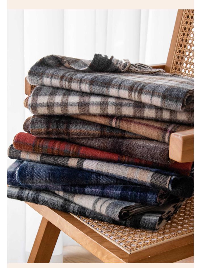 Women's 100% Wool Plaid Scarf - Korean Style, Autumn/Winter 2025, Long Tassel Shawl, Cold-Proof and Warm